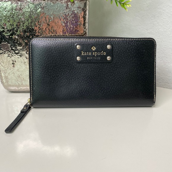 Kate Spade Neda‎ Wellesley Black Leather Zip Around Continental Wallet